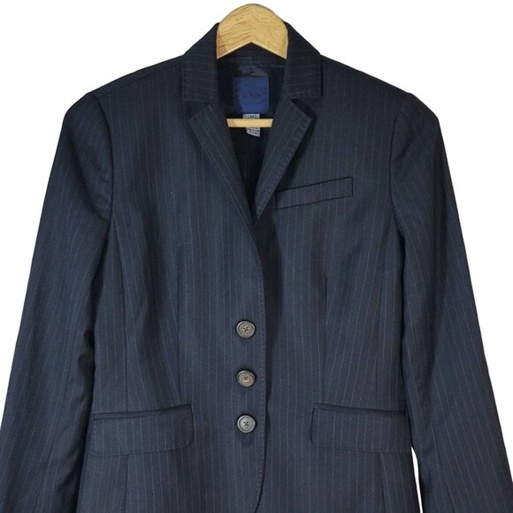 J. Crew Pinstripe Blazer Blue Size 4 Tall Notch 3-Button Single Super 120s Wool - Picture 3 of 10